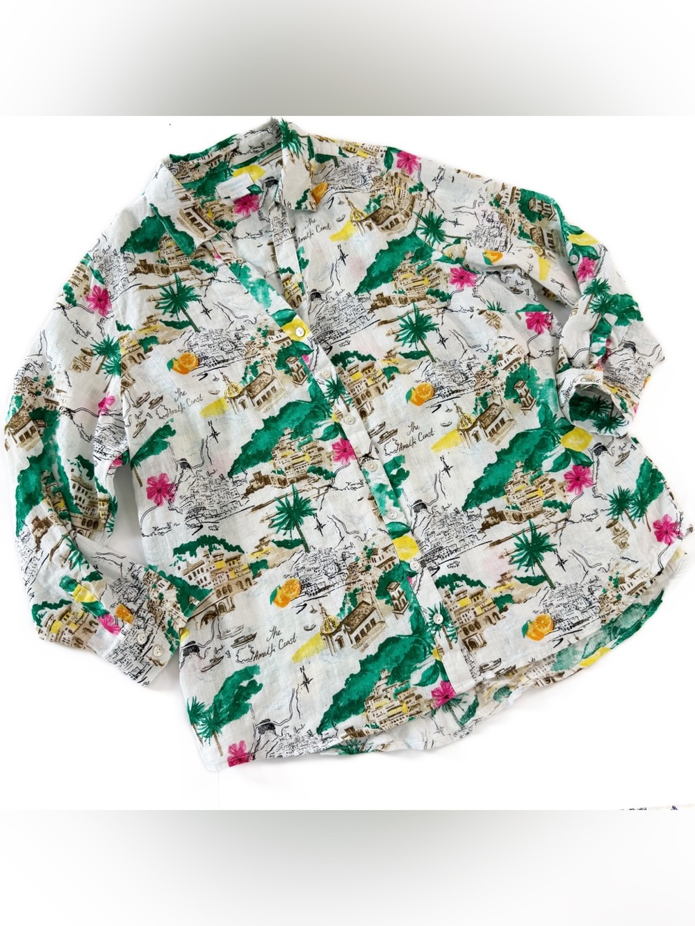 Cynthia Rowley Shirt Womens 1X 100% Linen Amalfi Coast Boho Button Up Vacation